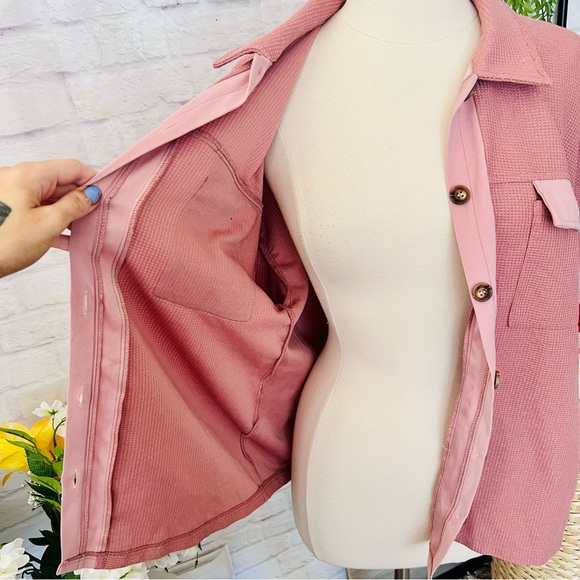 Dusty Pink Waffle Knit Shacket - Picture 8 of 9